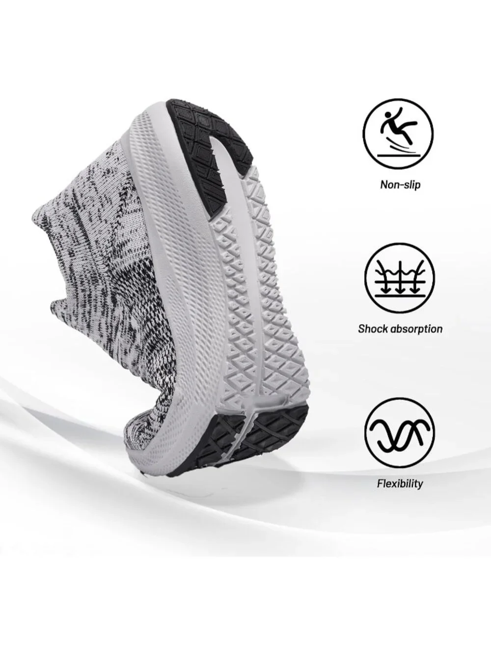 Women's Grey White Comfort Lightweight Sock Mesh Slip on Casual Sneaker Shoes